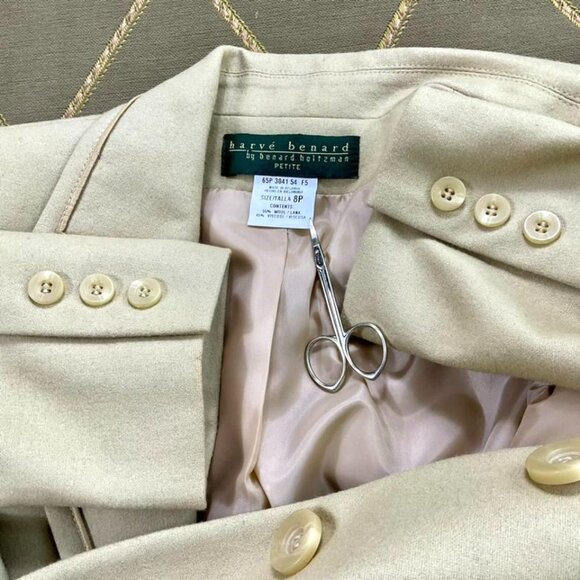Harve Benard Blazer Jacket Wool Blend Single Breasted Vintage Tan Petite (8P) - Picture 4 of 8
